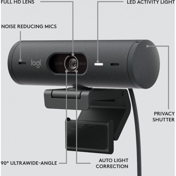 Веб-камера Logitech Brio 500, чёрный в Курске