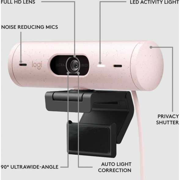 Веб-камера Logitech Brio 500, розовый в Курске