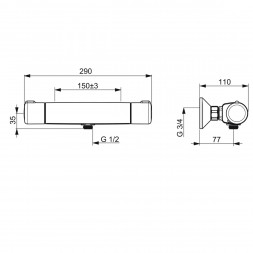 Термостатический смеситель для душа Oras Nova (7460-33), матовый чёрный