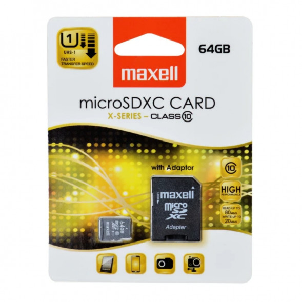 Карта памяти Maxell Micro SDXC 64 ГБ CLASS 10 с адаптером в Курске